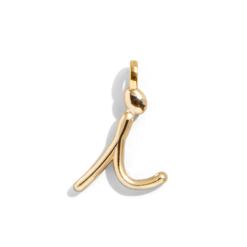 Custom Gold Enamel Script Letter Charm - I