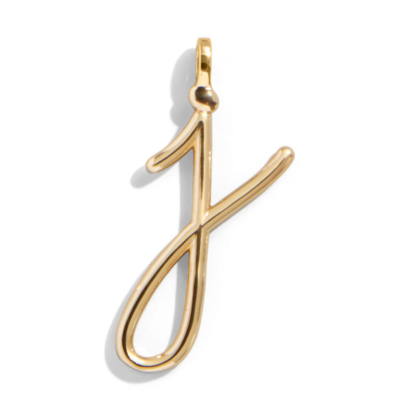 Custom Gold Enamel Script Letter Charm - J