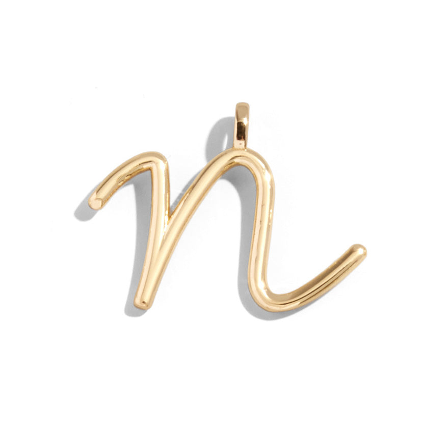 Custom Gold Enamel Script Letter Charm - N
