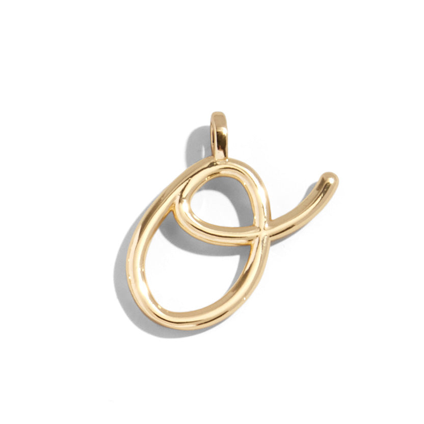 Custom Gold Enamel Script Letter Charm - O