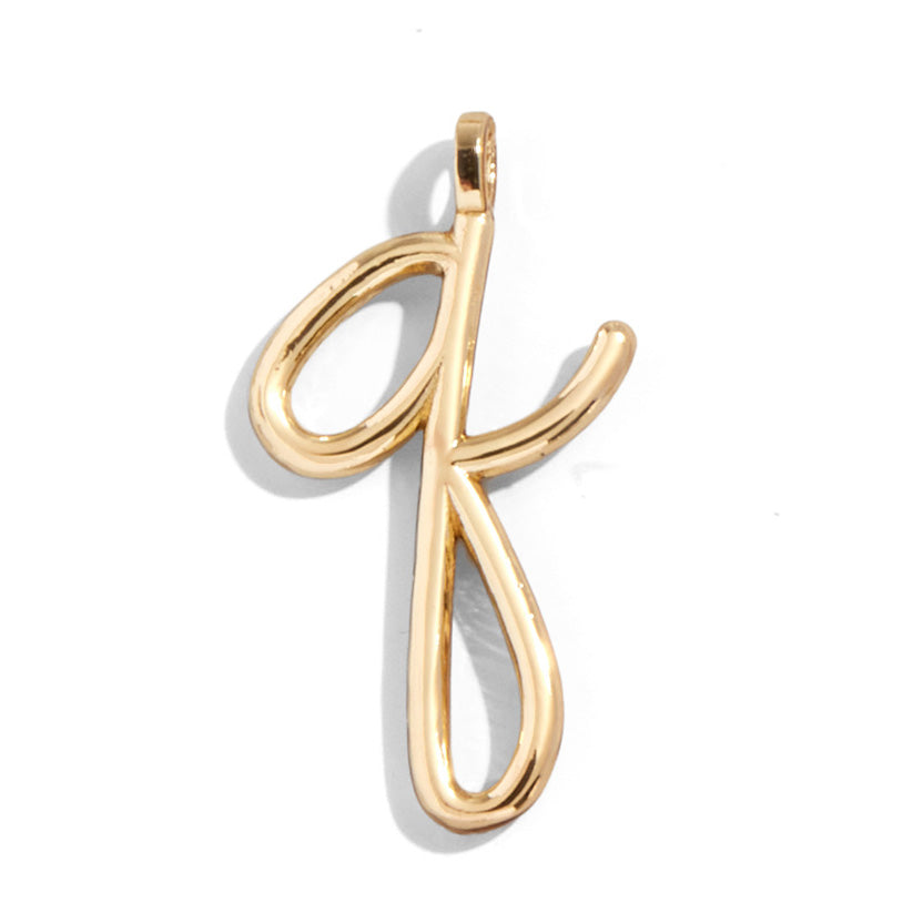 Custom Gold Enamel Script Letter Charm - Q