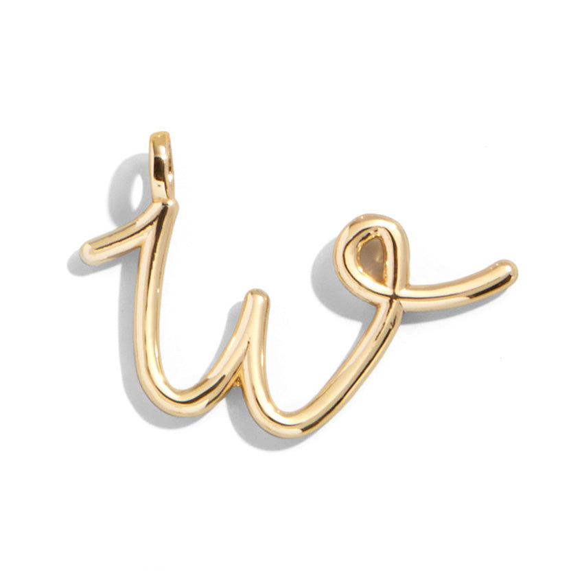 Custom Gold Enamel Script Letter Charm - W