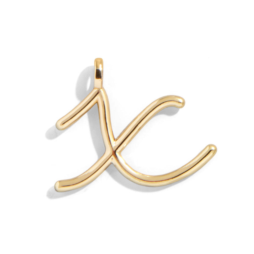 Custom Gold Enamel Script Letter Charm - X