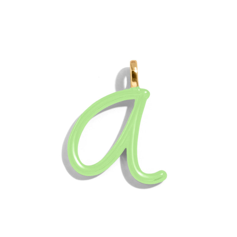 Custom Matcha Green Enamel Script Letter Charm - A