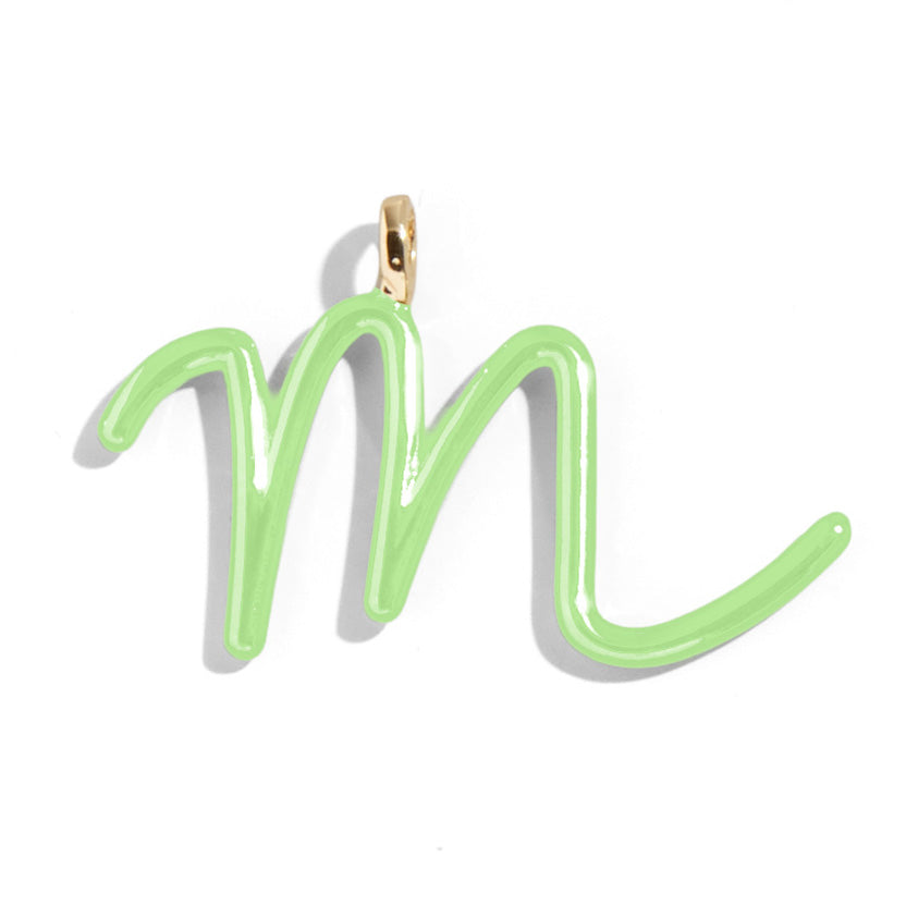 Custom Matcha Green Enamel Script Letter Charm - M