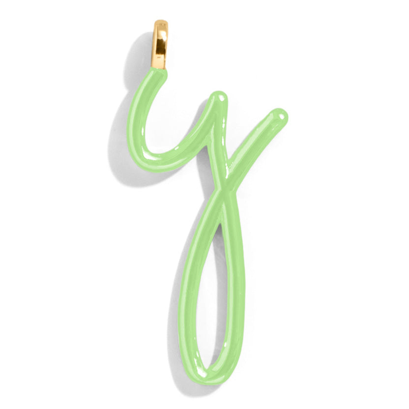 Custom Matcha Green  Enamel Script Letter Charm - Y