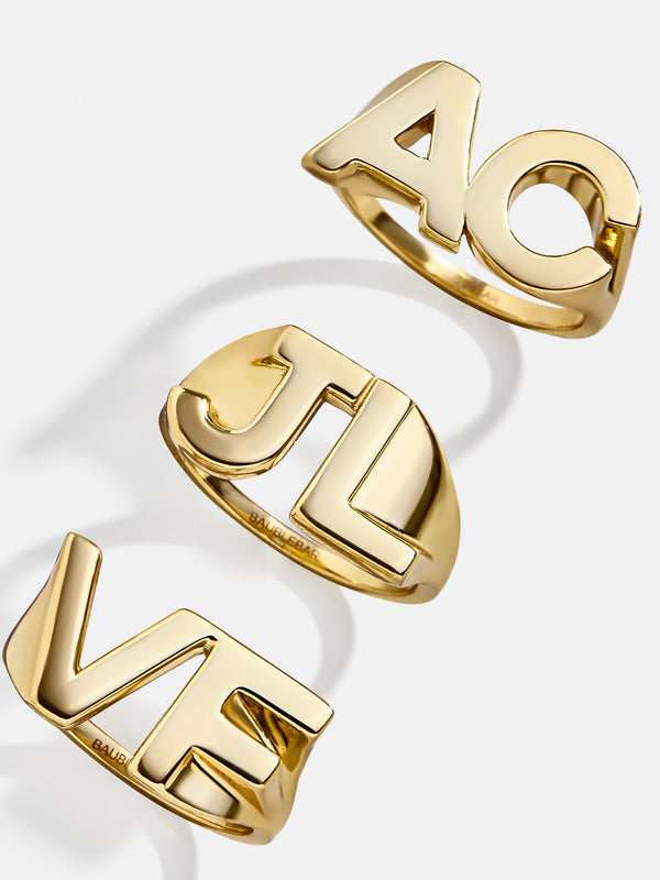 18K Gold Double Initial Custom Block Ring - Gold