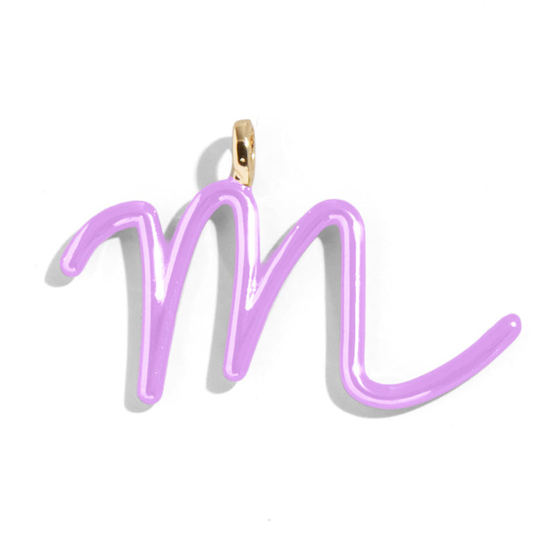 Custom Lilac Enamel Script Letter Charm - M