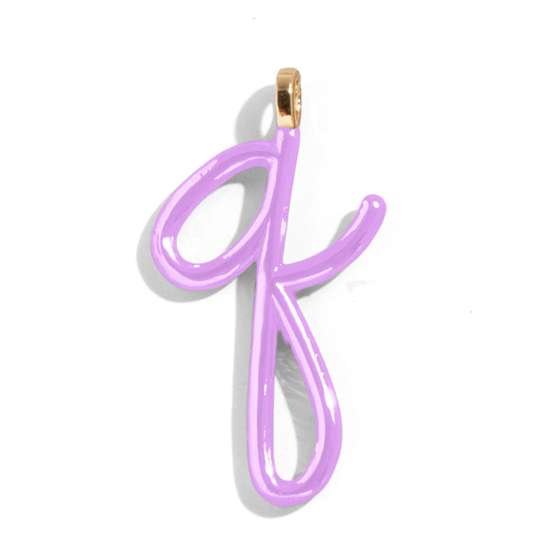 Custom Lilac Enamel Script Letter Charm - Q
