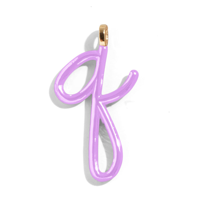 Custom Lilac Enamel Script Letter Charm - Q