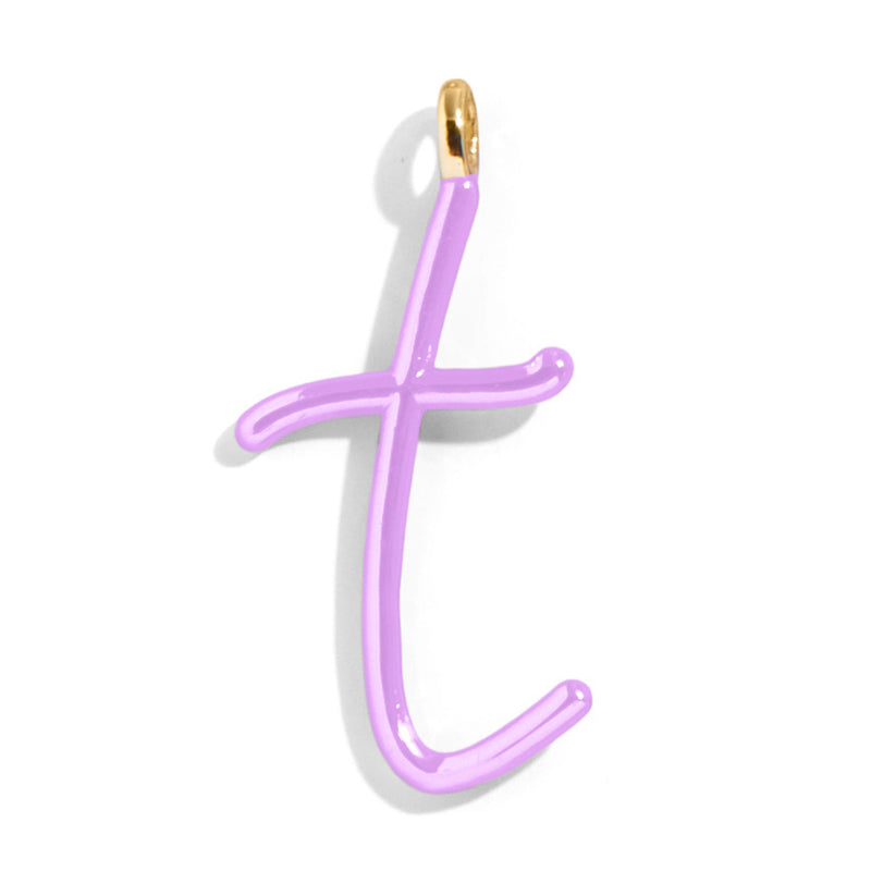 Custom Lilac Enamel Script Letter Charm - T