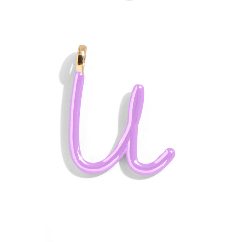 Custom Lilac Enamel Script Letter Charm - U