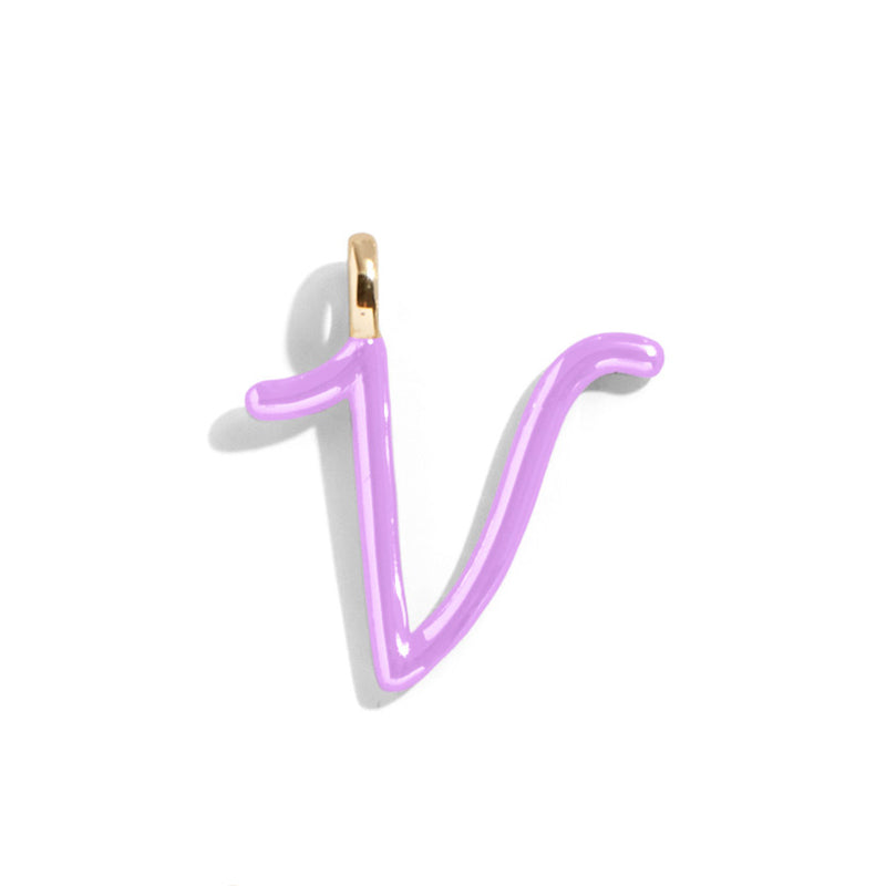 Custom Lilac Enamel Script Letter Charm - V