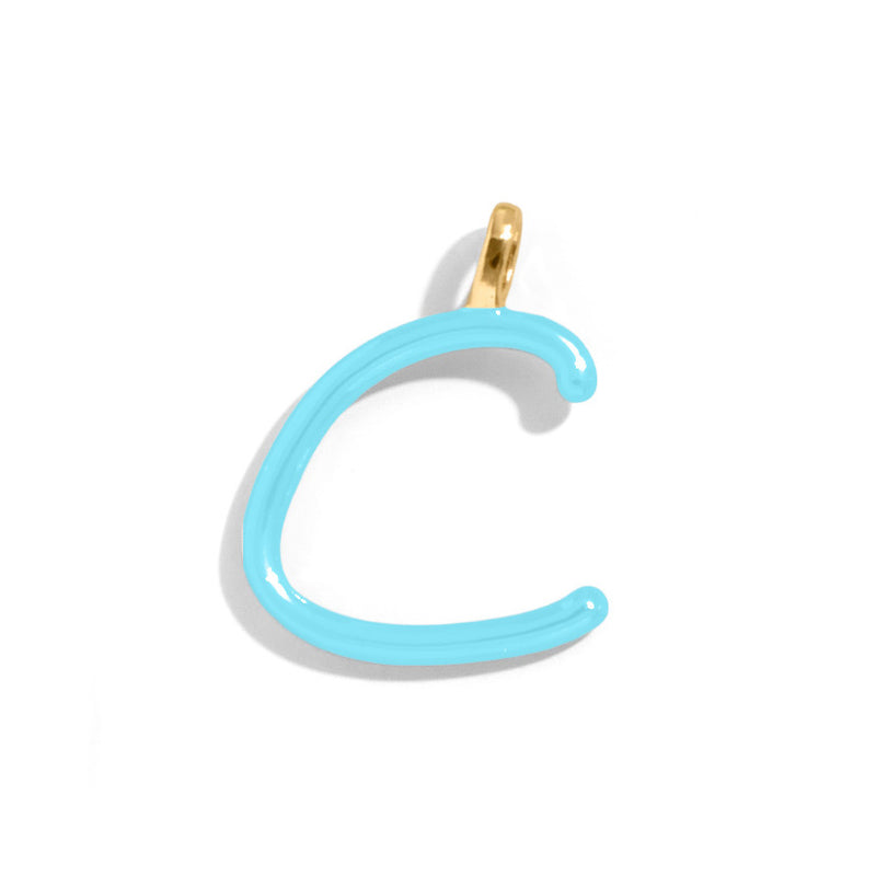Custom Turquoise Enamel Script Letter Charm - C