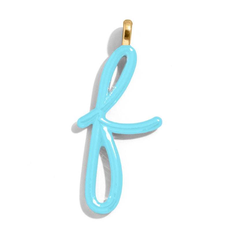 Custom Turquoise Enamel Script Letter Charm - F