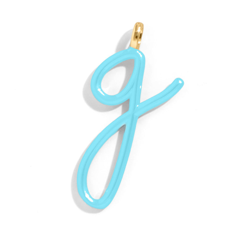 Custom Turquoise Enamel Script Letter Charm - G
