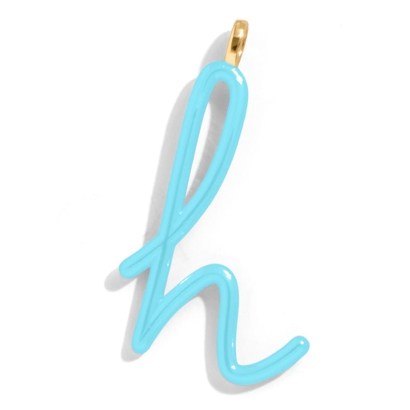 Custom Turquoise Enamel Script Letter Charm - H