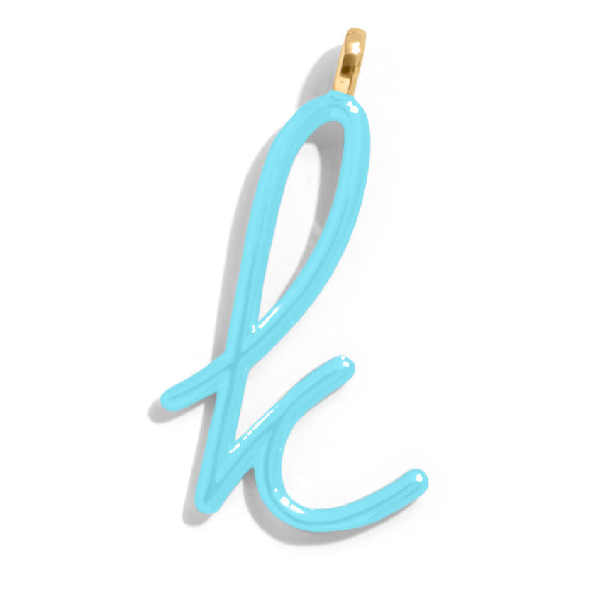 Custom Turquoise Enamel Script Letter Charm - K