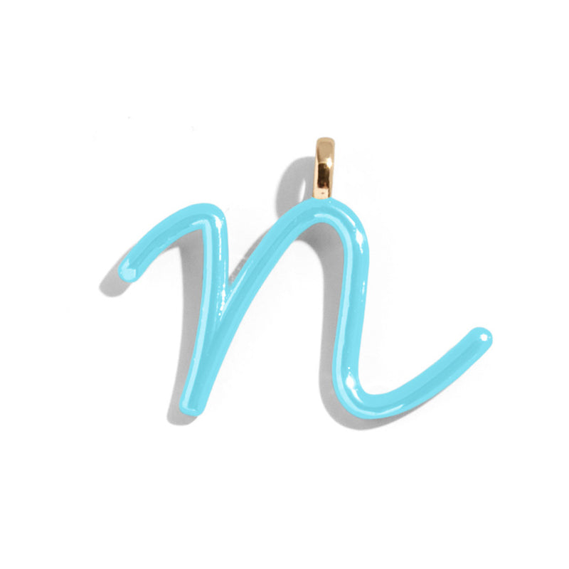 Custom Turquoise Enamel Script Letter Charm - N