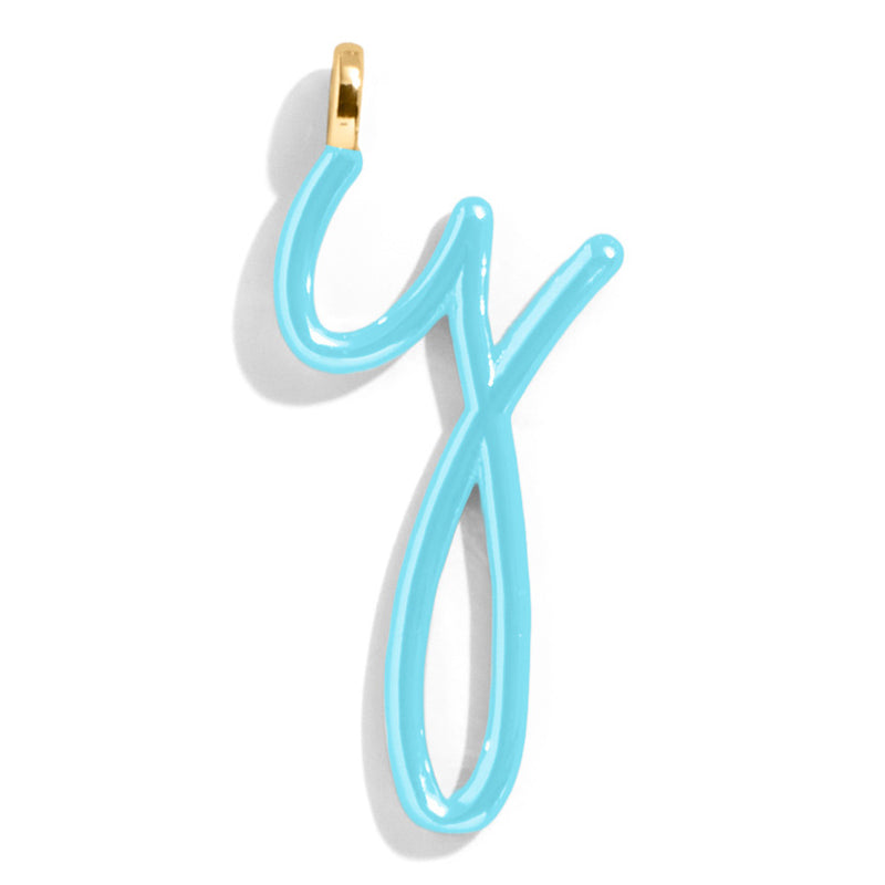 Custom Turquoise Enamel Script Letter Charm - Y