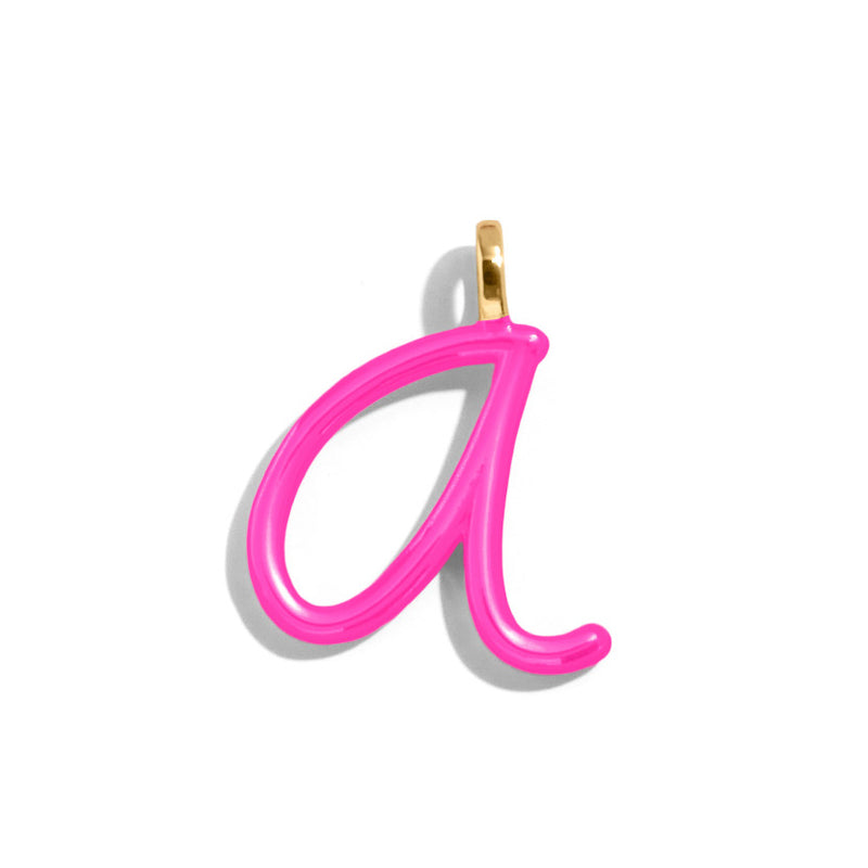 Custom Hot Pink Enamel Script Letter Charm - A