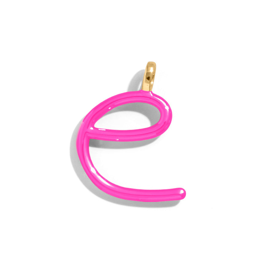 Custom Hot Pink Enamel Script Letter Charm - E