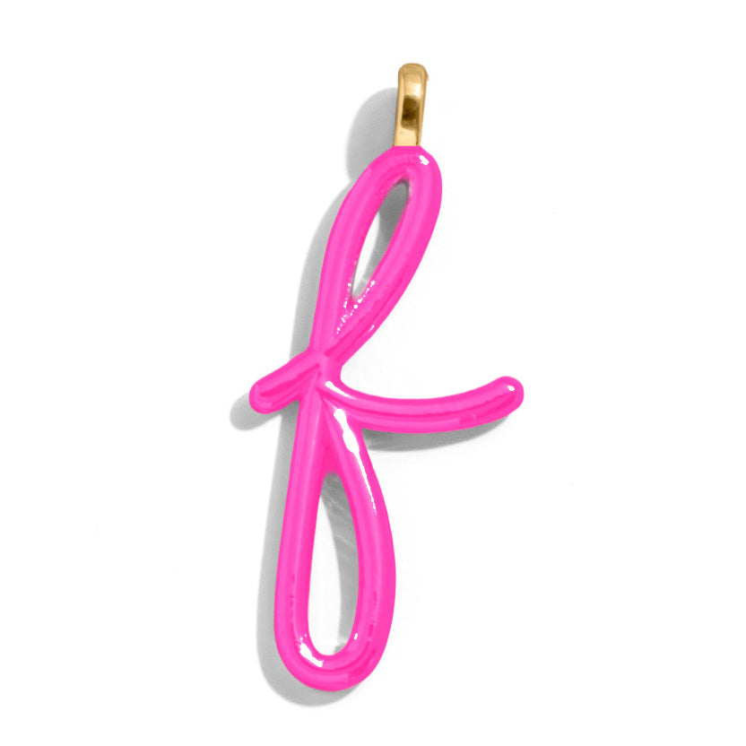 Custom Hot Pink Enamel Script Letter Charm - F