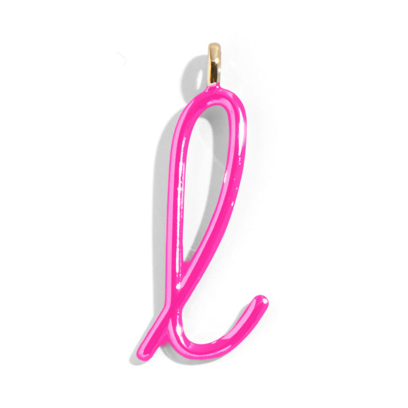Custom Hot Pink Enamel Script Letter Charm - L