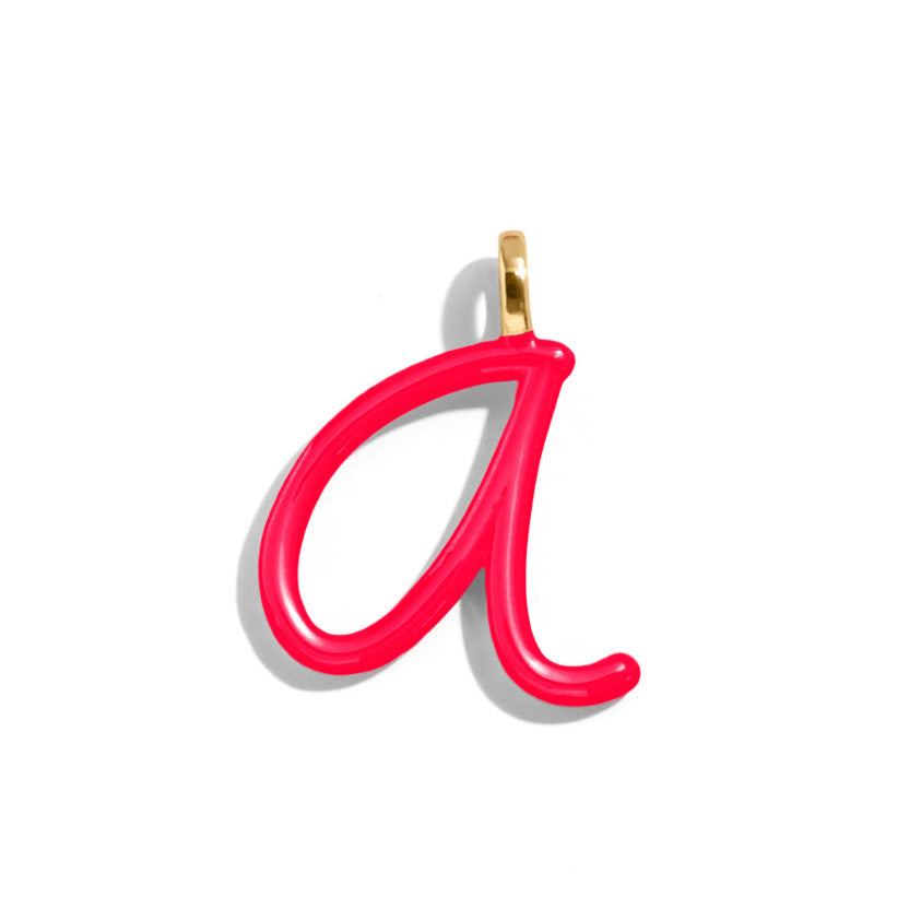 Custom Cherry Red Enamel Script Letter Charm - A