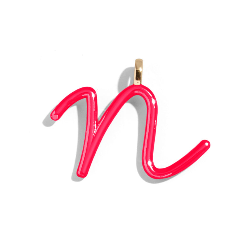 Custom Cherry Red Enamel Script Letter Charm - N