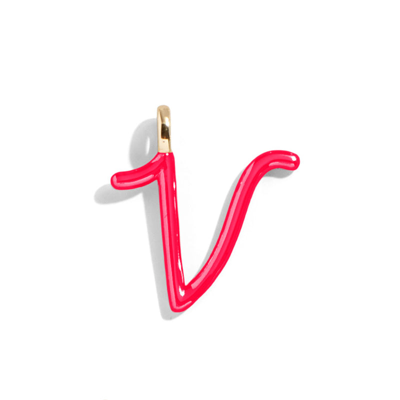 Custom Cherry Red Enamel Script Letter Charm - V