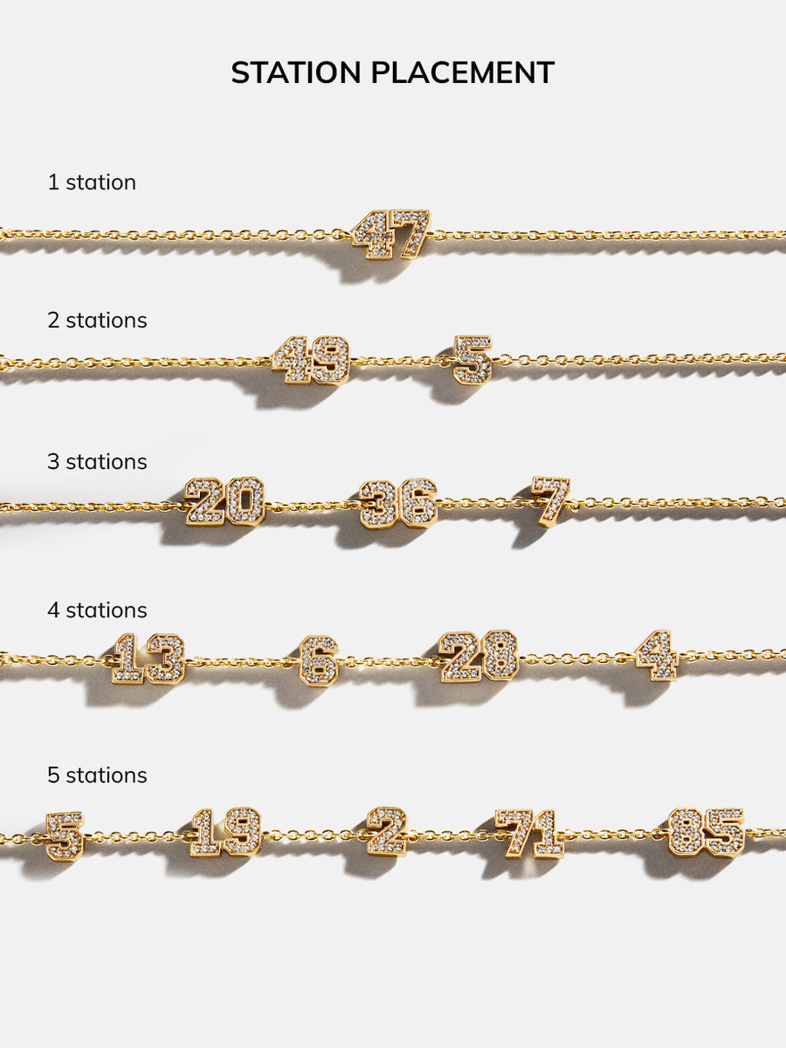 Varsity Number Custom Necklace - Five Gold Stations