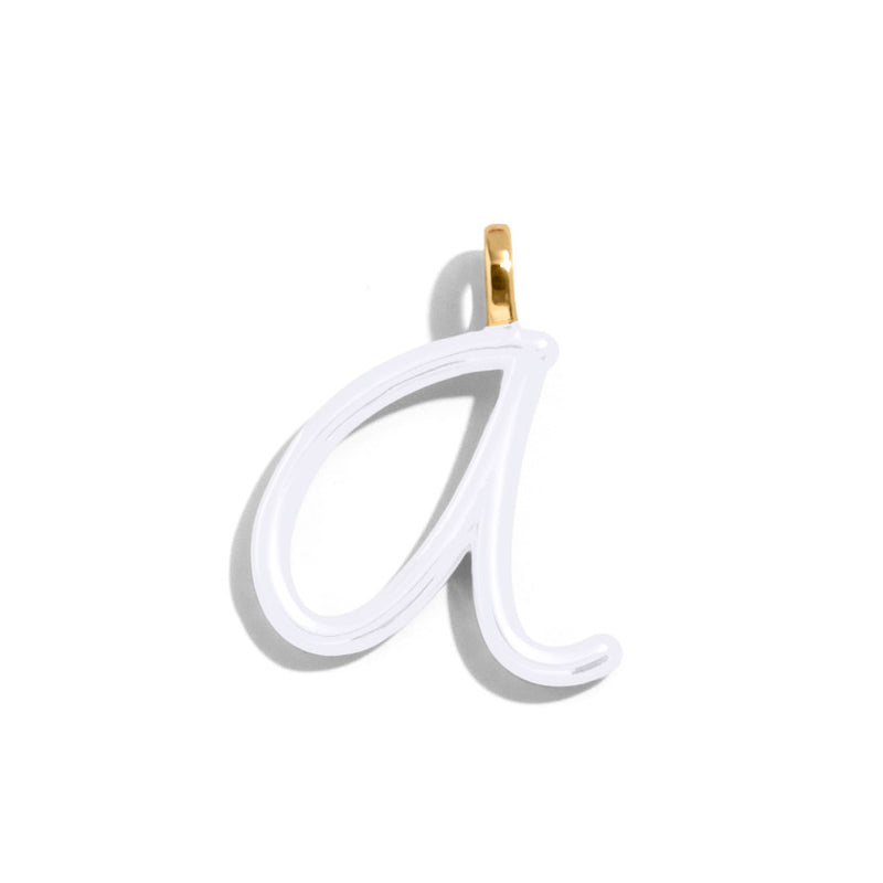 Custom Pure White Enamel Script Letter Charm - A