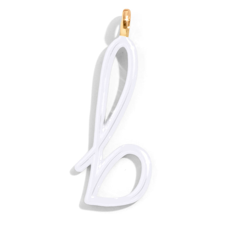 Custom Pure White Enamel Script Letter Charm - B