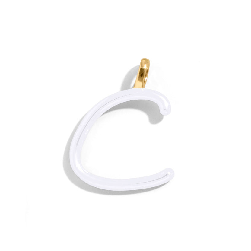 Custom Pure White Enamel Script Letter Charm - C