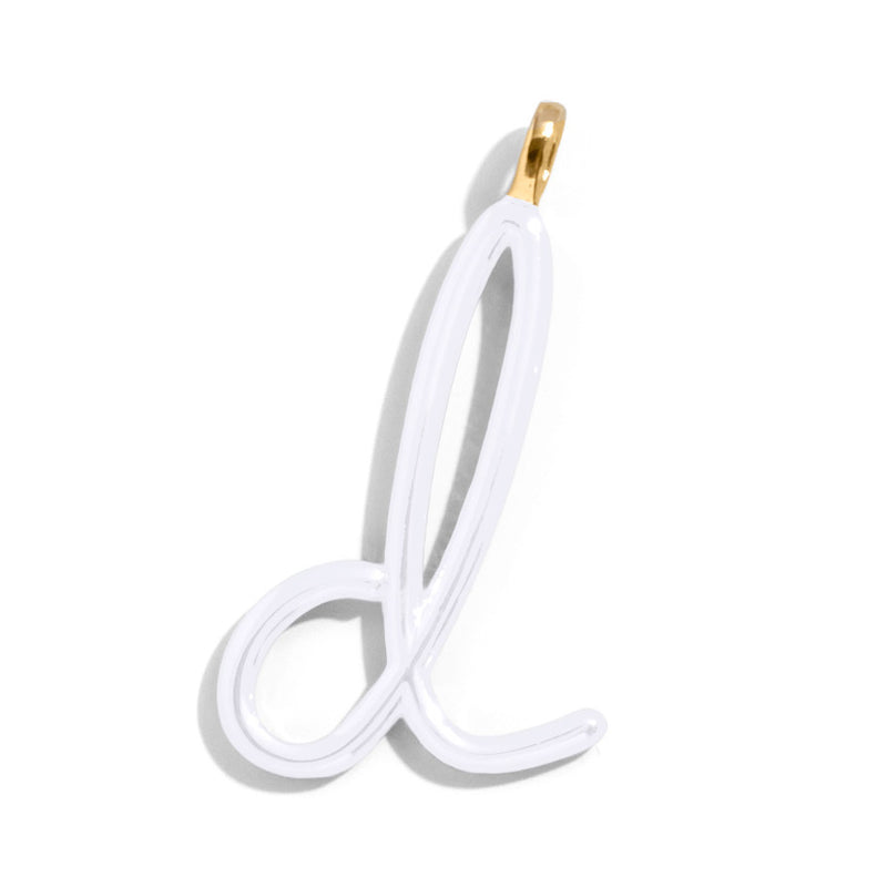 Custom Pure White Enamel Script Letter Charm - D