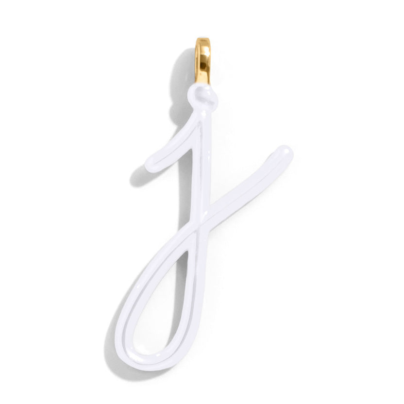 Custom Pure White Enamel Script Letter Charm - J