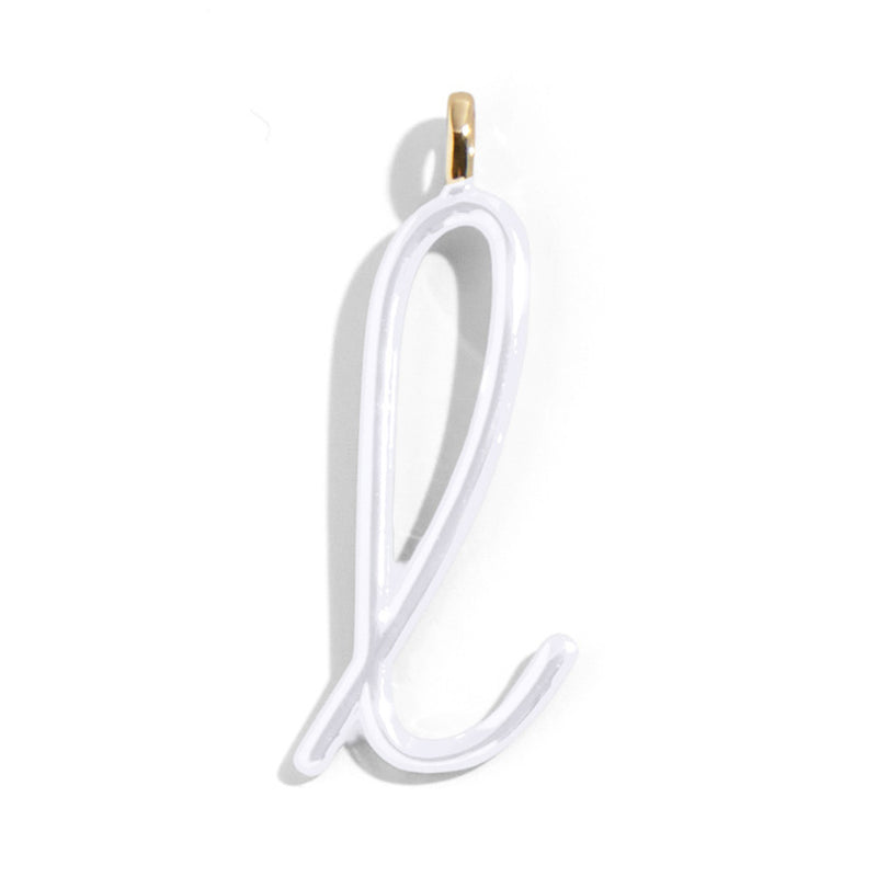 Custom Pure White Enamel Script Letter Charm - L