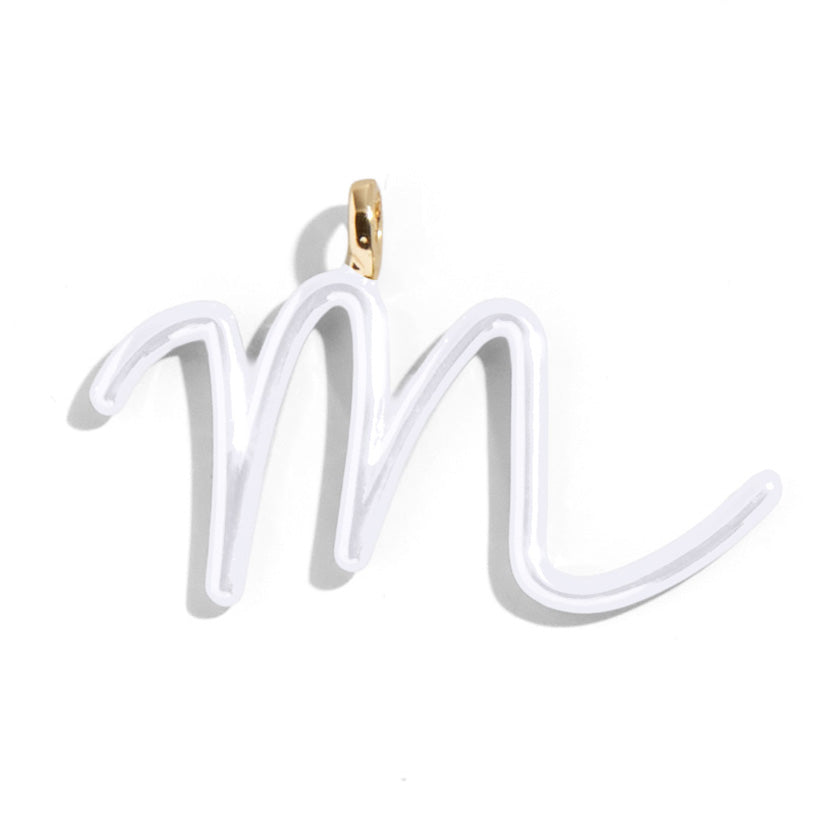 Custom Pure White Enamel Script Letter Charm - M