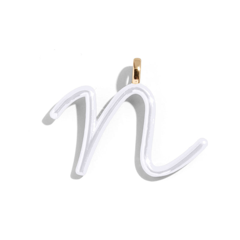 Custom Pure White Enamel Script Letter Charm - N
