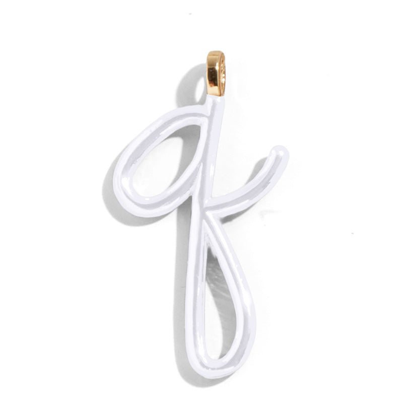 Custom Pure White Enamel Script Letter Charm - Q