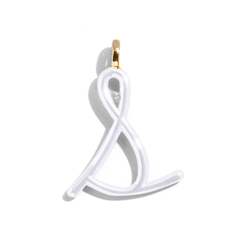 Custom Pure White Enamel Script Letter Charm - S