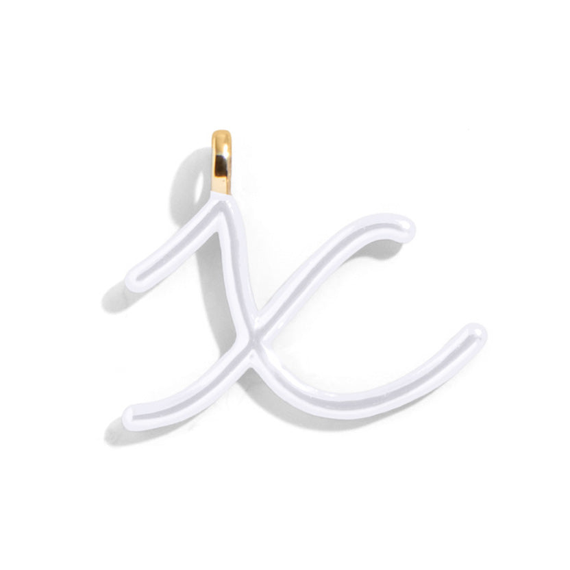 Custom Pure White Enamel Script Letter Charm - X
