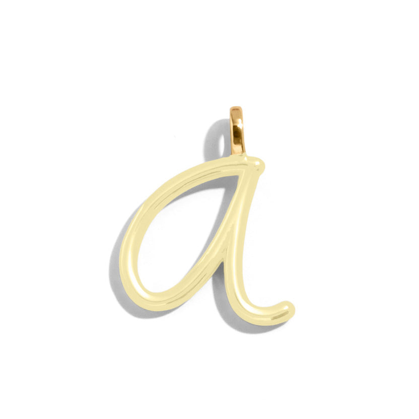 Custom Butter Yellow Enamel Script Letter Charm - A