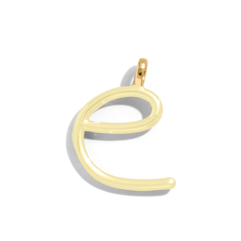 Custom Butter Yellow Enamel Script Letter Charm - E