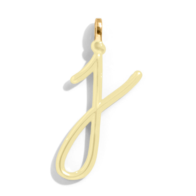 Custom Butter Yellow Enamel Script Letter Charm - J