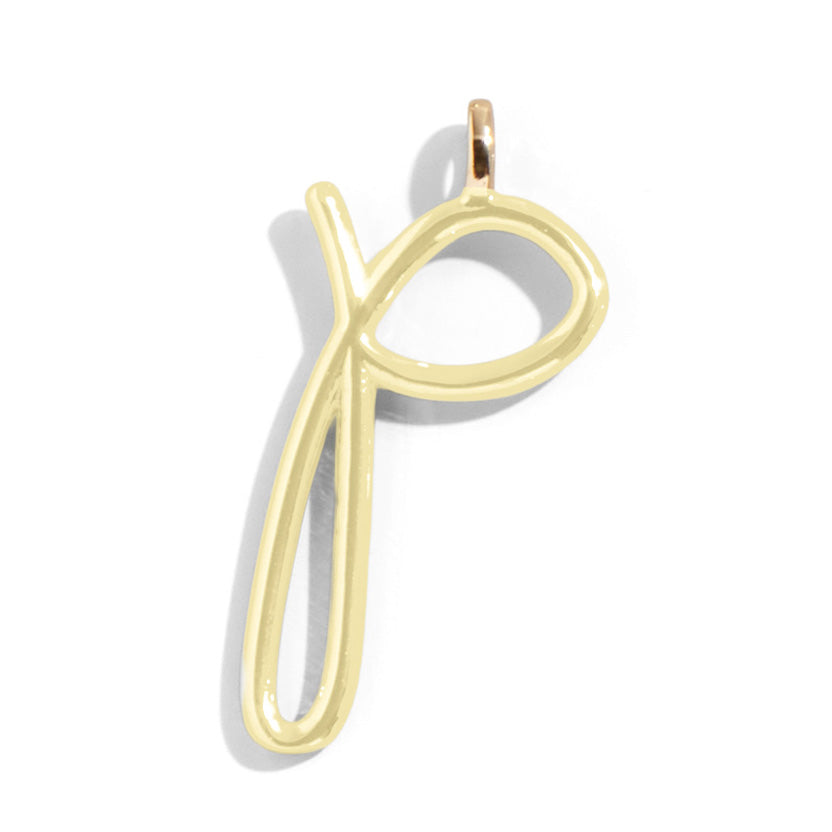 Custom Butter Yellow Enamel Script Letter Charm - P