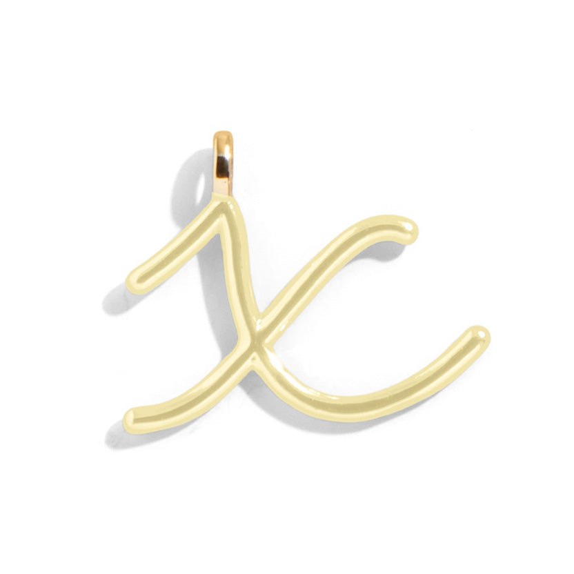 Custom Butter Yellow Enamel Script Letter Charm - X