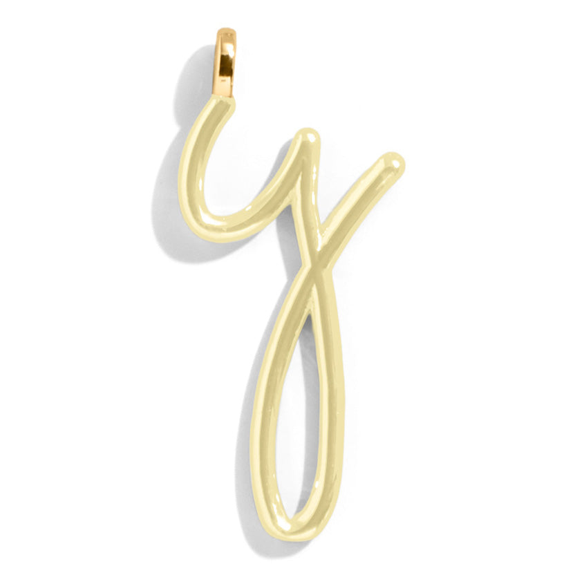 Custom Butter Yellow Enamel Script Letter Charm - Y