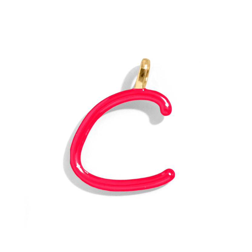 Custom Cherry Red Enamel Script Letter Charm - C
